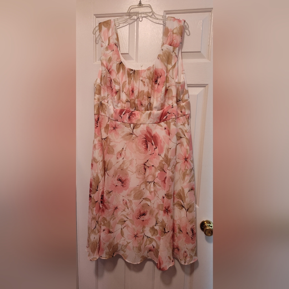 Connected Apparel Pink and Beige Floral Dress